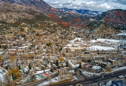 Aerial view of Basalt, CO during winter