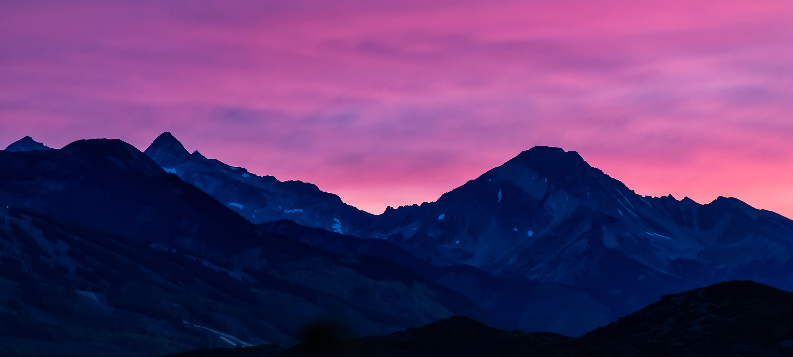 Purple skies over Aspen, Colorado mountains