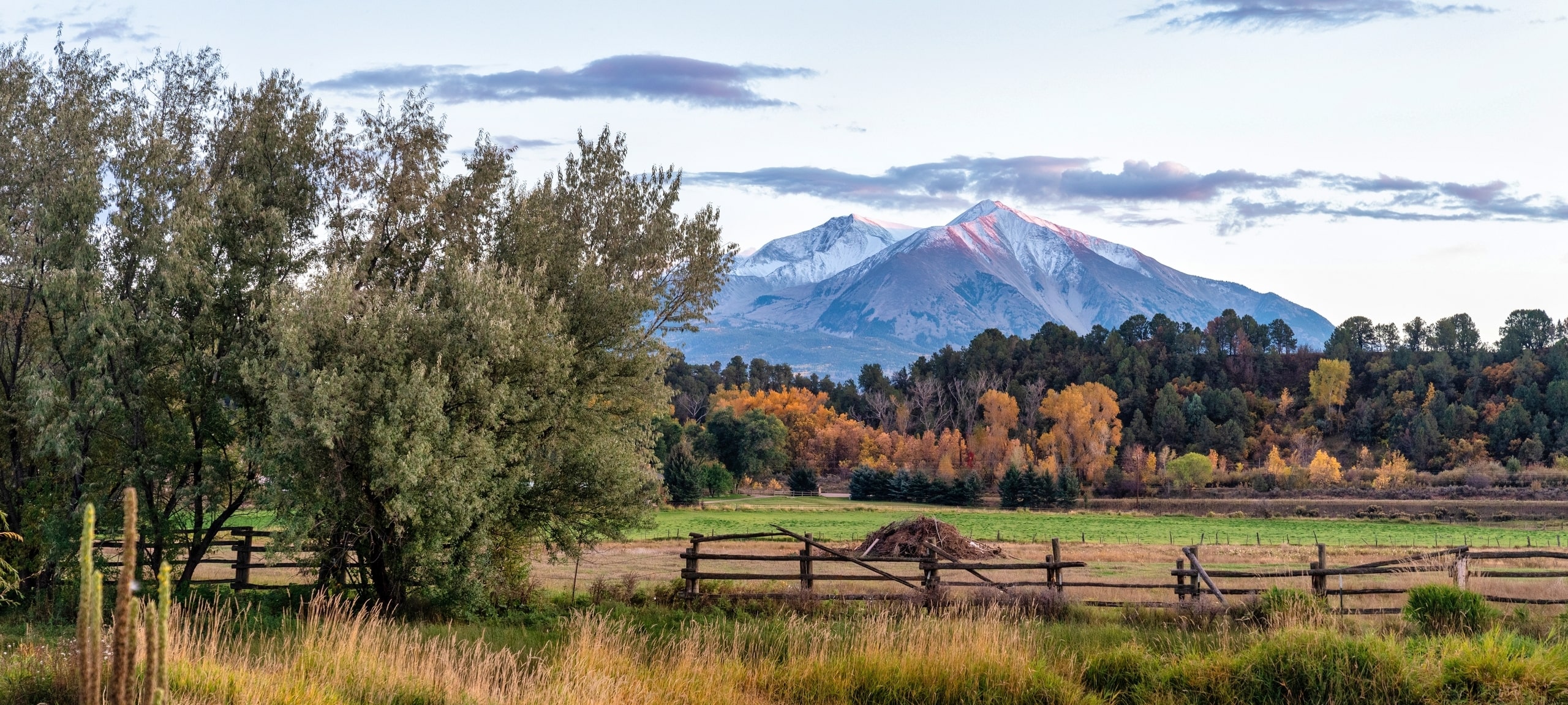 Fence on a large ranch with Rocky Mountains in distance