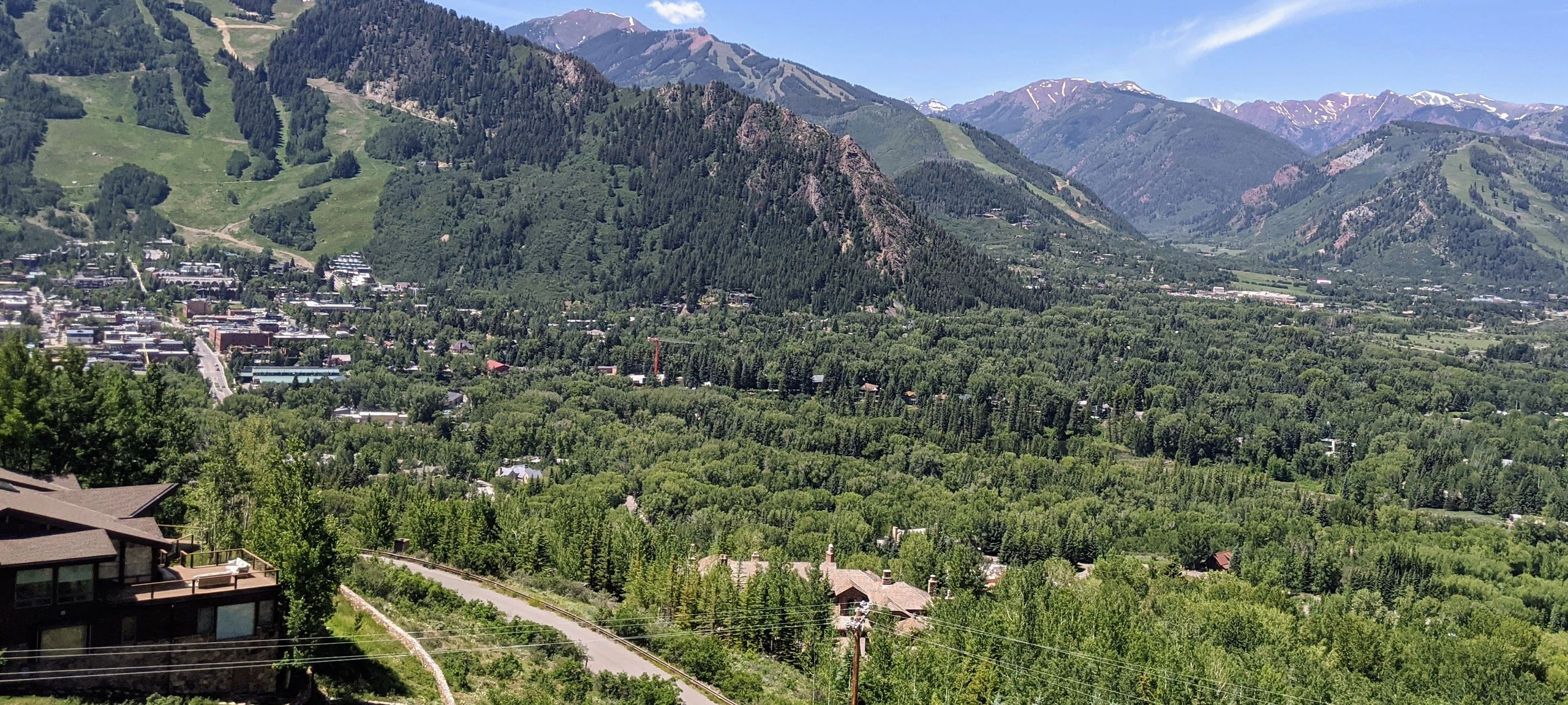 Aerial view over Aspen from Hunter Creek Trail, Red Mountain neighborhood