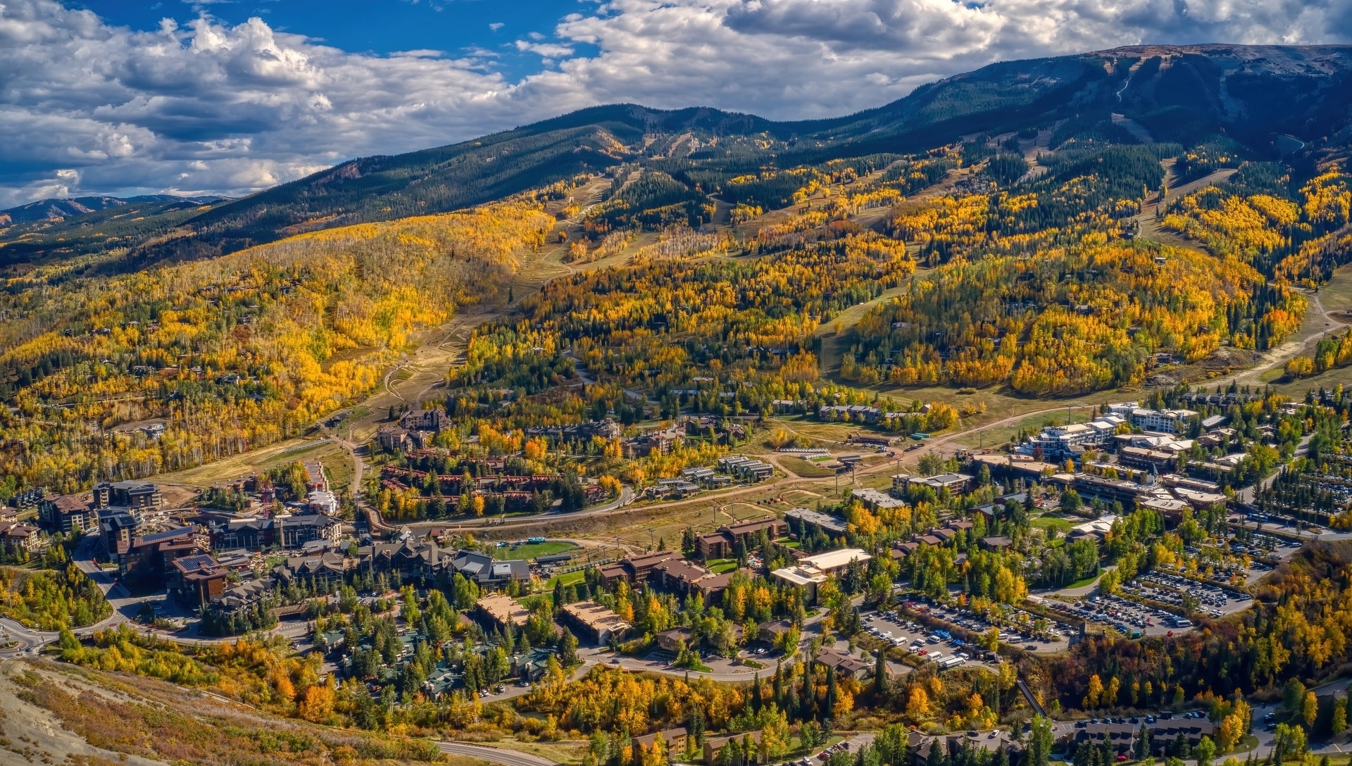 Aerial view of Snowmass Village during the fall