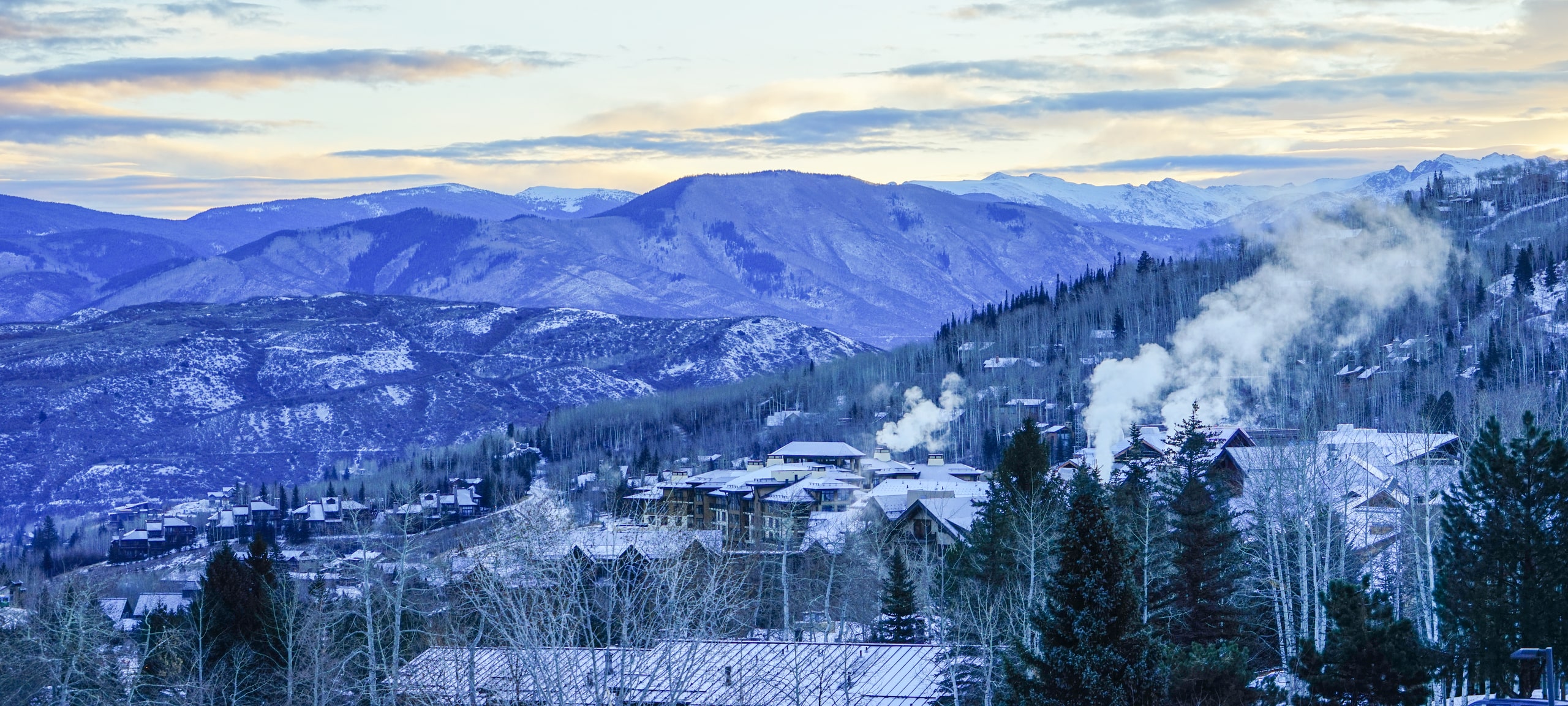 Aerial view of condos in Snowmass, CO during winter